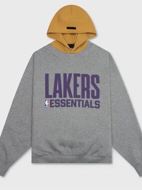 Essentials Lakers Pullover Hoodie in Grey and Gold